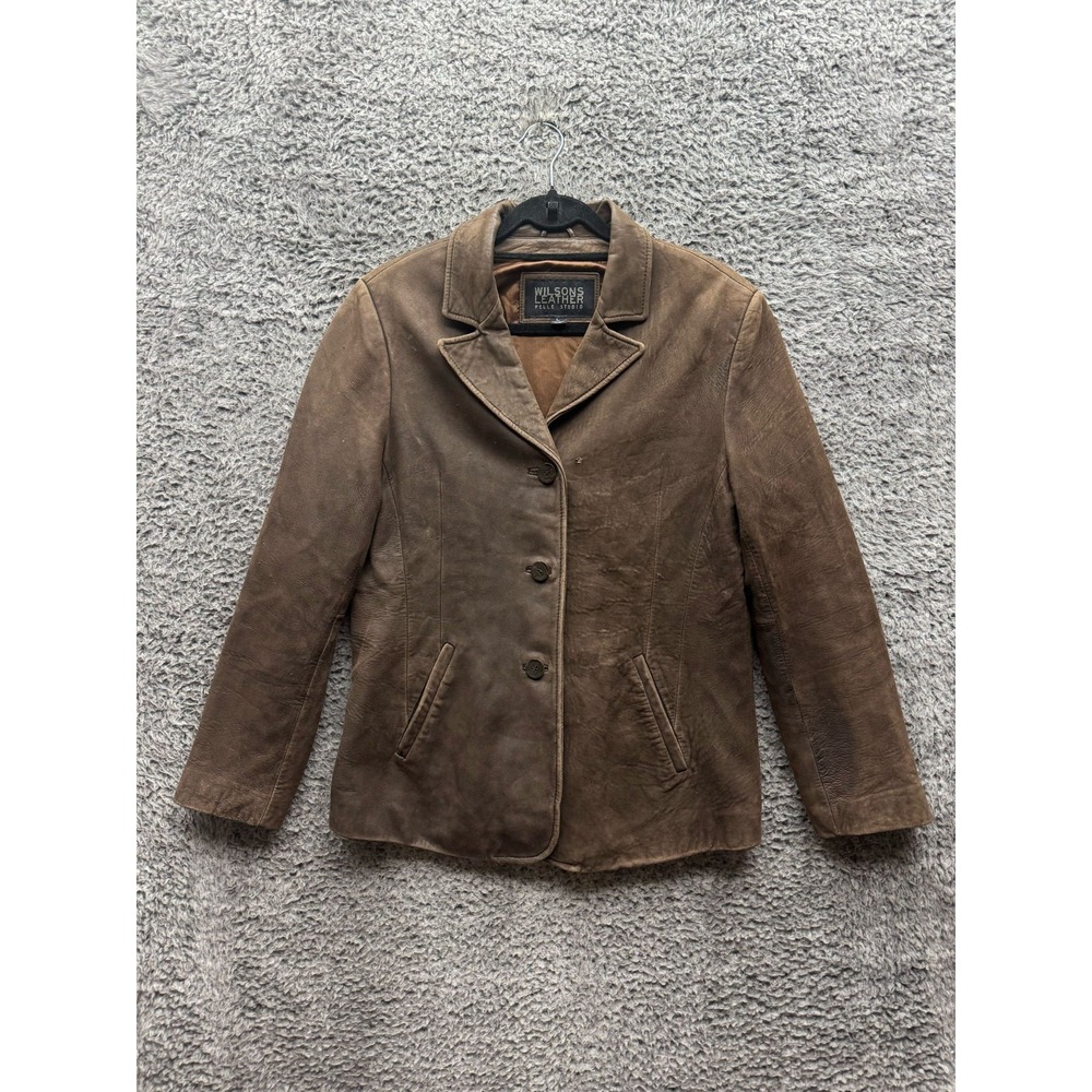 Wilsons Leather Three Buttons Single Breast Blazer Jacket Brown Size L